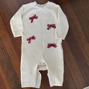Carter's Cream Knit Footie with Red Plaid Bows